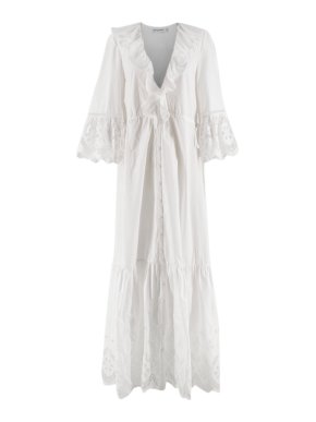 Self Portrait White Ruffled Broderie Maxi Dress