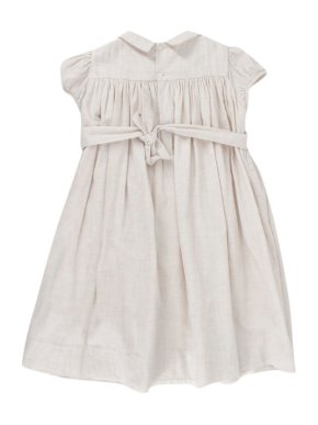 Bonpoint Beige Cotton Flannel Hand Embroidered Smocking Dress