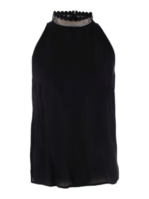 Stella McCartney Black Silk Sleeveless Top with Sheer High Neck