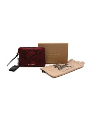 Burberry Red Snake Print Canvas Travel Pouch