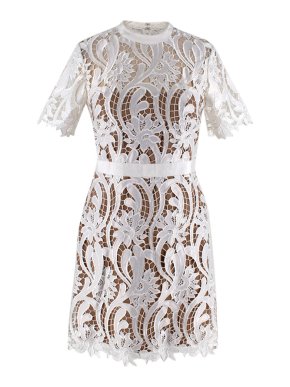 Self Portrait Grosgrain Trimmed Guipure Lace Mini Dress