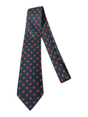 Hermes Green Rose Print Silk Vintage Tie