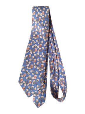 Hermes Blue Cotton/Blossom Vintage Silk Tie