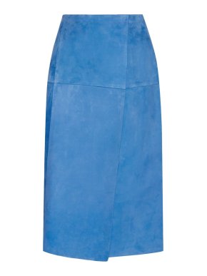 Protagonist bright blue velvety suede wrap-effect skirt