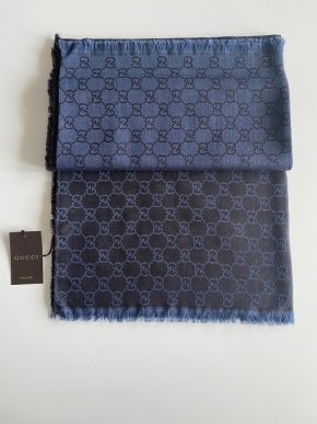 Gucci Blue Wool & Silk Monogram Scarf/Shawl