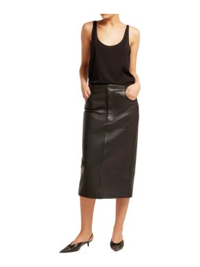 Raey Black Tumbled Leather Midi Skirt