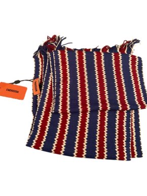 Missoni Blue, Red & White Zig Zag Stripe Knit Scarf