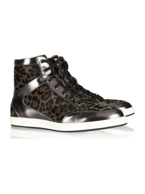 Jimmy Choo Tokyo leopard-print calf hair/mirrored-leather sneakers