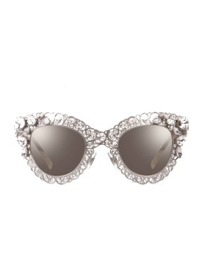 Dolce & Gabbana Silver SICILY FILIGREE Clear Crystal Sunglasses