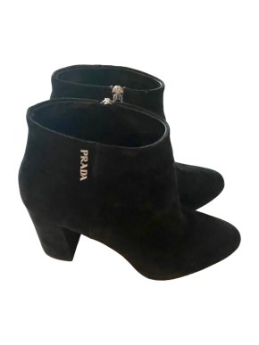 Prada Black Suede Logo Ankle Boots