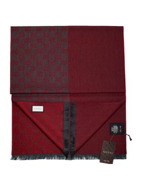 Gucci Red & Grey Reversible Wool Scarf