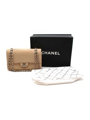Chanel Beige Matte Python Classic Double Flap Bag