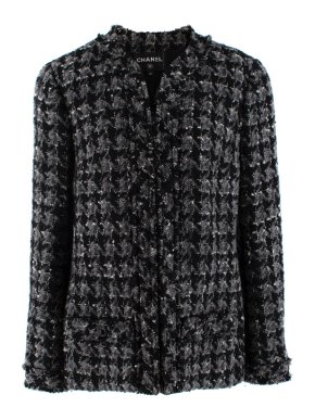 Chanel Black & Grey Check Tweed Classic Zip Jacket