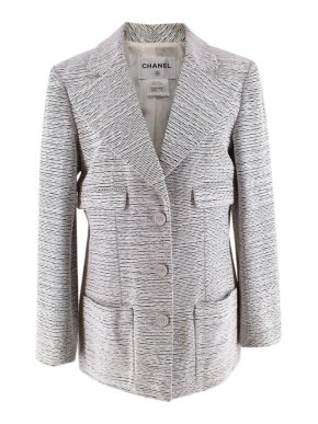 Chanel Black & White Boucle Textured Tailored Longline Jacket