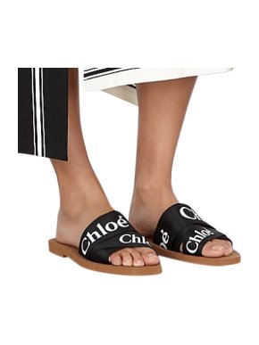 Chloe Chloé Woody black logo-print sliders