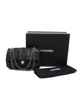 Chanel Black Lambskin Pleated Leather Single Flap Bag
