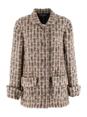 Chanel Brown, Cream & Blue Wool Blend Tweed Classic Jacket