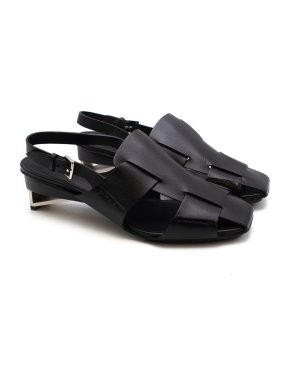 Hermes Runway Black Leather Geometric Heel Sandals