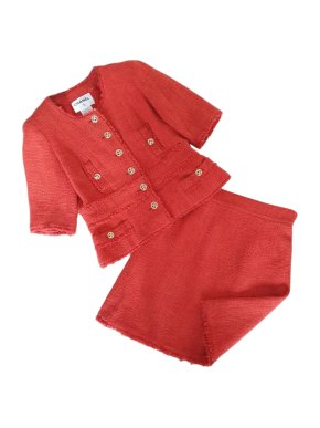 Chanel Metiers D'Art Runway Coral Tweed Skirt Suit