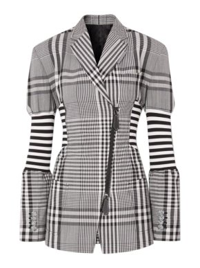 Burberry Runway Black & White Check Corset Detail Wool Blazer Jacket