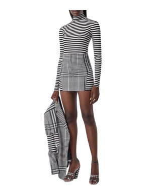 Burberry Runway Black & White Check Wool Mini Skirt