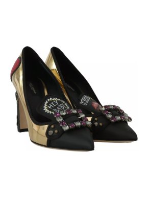 Dolce & Gabbana Gold & Black Jewelled Block Heel Pumps