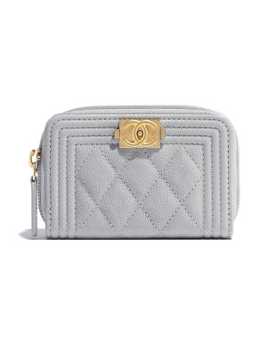 Chanel Grey Caviar Calfskin Boy Chanel Zipped Coin Purse
