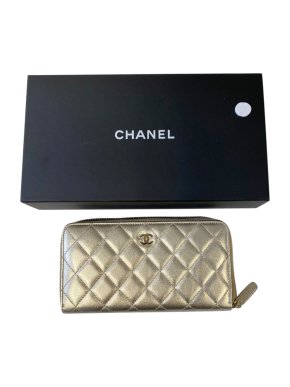 Chanel Gold Quilted Lambskin Classic Long Wallet