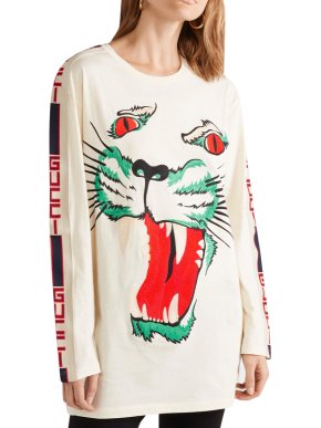 Gucci Ivory Embroidered Logo Stripe Longline Top