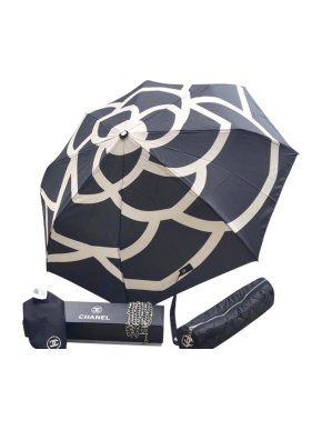 Chanel Black Nylon Camellia Print Umbrella