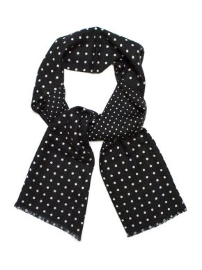 Richard James Black with white polka dots scarf