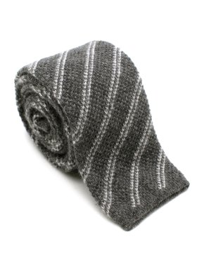 Tom Ford Grey Cashmere Striped Knit Square Tie
