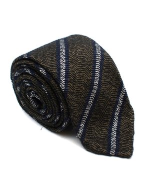 Drake's Green & Blue Striped Silk & Wool Handmade Tie