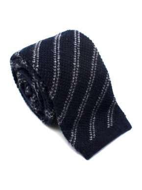 Tom Ford Navy Cashmere Striped Knit Square Tie