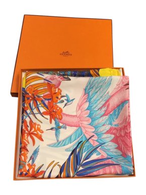 Hermes Flamingo Party Silk Scarf 90