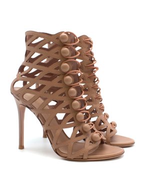 Gianvito Rossi Nude Leather Heeled Cage Sandals