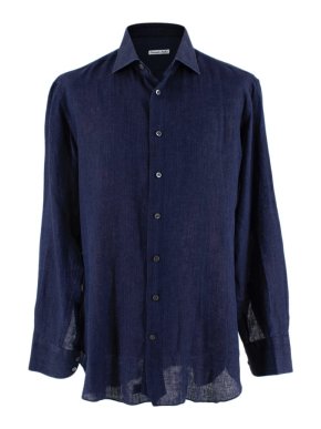 Emanuele Maffeis Navy Linen Long Sleeve Tailored Shirt