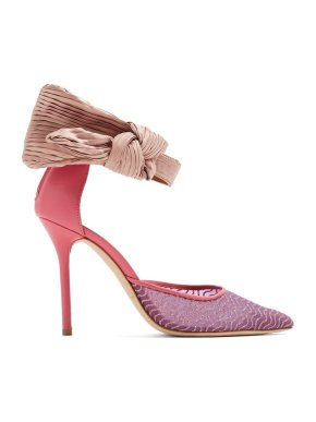 Emanuel Ungaro By Malone Souliers Pink Leather & Mesh Bow Heeled Shoes