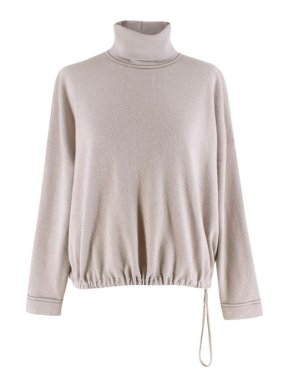 Brunello Cucinelli Greige Cashmere Brass Detail Turtle Neck Sweater