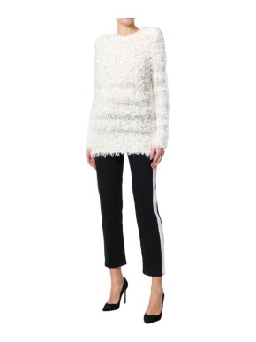 Balmain Ivory Cotton Blent Textured Knit Top