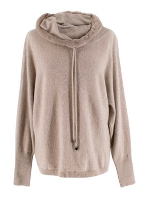 Max & Moi Beige Cashmere Mink Trimmed Draped Neck Sweater