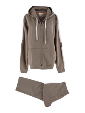 Hermes Taupe Cotton White Stripe Details Sweatpants & Hoodie