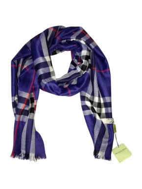 Burberry Blue Plaid Cashmere Scarf