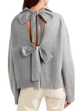 Rejina Pyo Grey Wool & Cashmere Blend Open Back High Neck Sweater
