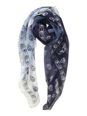 Alexander McQueen Blue Ombre Silk Skull Scarf