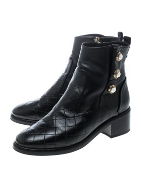 Chanel Black Lambskin Faux Pearl Detailed Ankle Boots