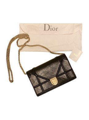 Dior Black Grained Calf Leather Diorama Wallet On Chain