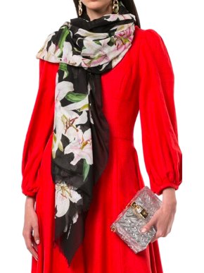 Dolce & Gabbana Lily Print Silk Wrap Scarf