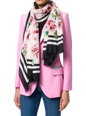 Dolce & Gabbana Striped Rose Print Wrap Scarf