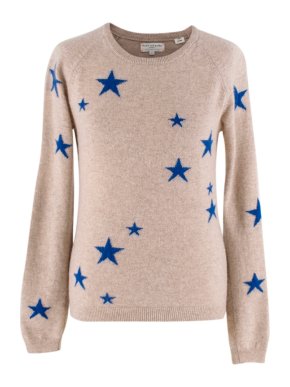 Chinti and Parker Beige Star Pattern Cashmere Knit Sweater